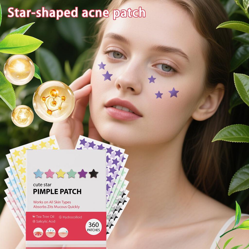 Acne Patches (360 Pcs) Cute Acne Patches, Star Stickers, Hydrocolloid Acne Patches, Fade Acne Marks