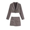 Kaslead New Arrival Women's Clothing Fashion Style Fashion Minimalist One Button Short Gray Suit Skirt Suit