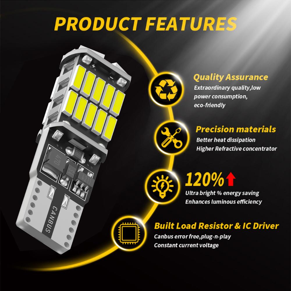 2 шт. светодиодные лампы T10 W5W Canbus без ошибок 4014 26SMD высокой мощности, светодиодные лампы для салона, купольные, для чтения, светодиодные габаритные огни для автомобиля 12 В, белые