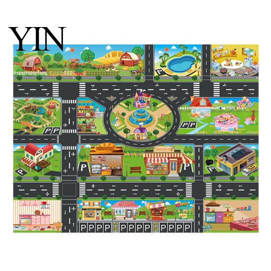Портативный коврик Play Mat для путешествий 51" x 39" Детский ковер для игровой комнаты, класса, Образовательный город, Дороги, Моющийся, Игровой, Дорожный коврик, Нескользящий ковер