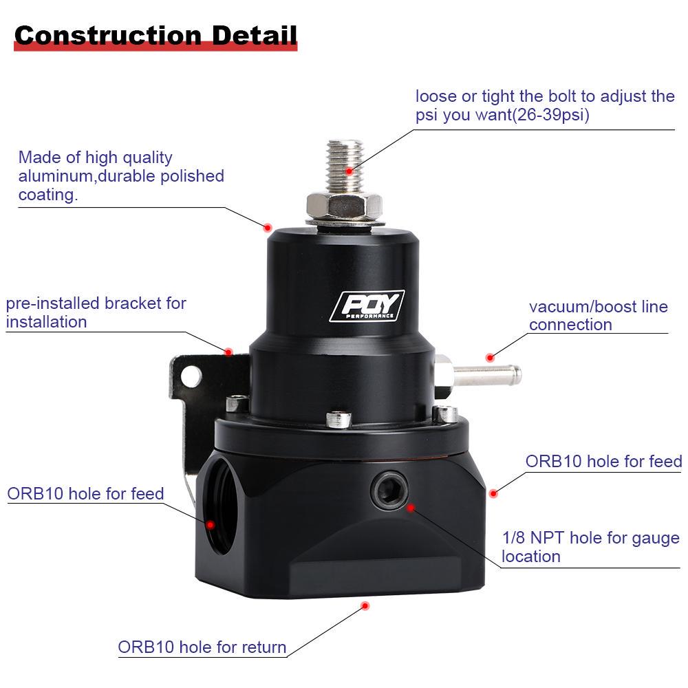 AN10 PQY EFI Fuel Pressure Regulator ( 0-160psi Gauge )-10AN 10/10/6 Inlet & Return Ports For BMW E30 M20 6cy with PQY Sticker