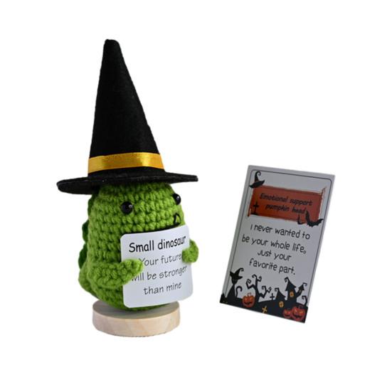 Halloween Wizard Hat Crochet Doll with Encouraging Card Emotional Support Handmade Knitting Positive Duck Pineapple