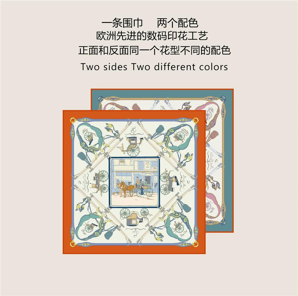 Brand Silk Scarves Wraps Wheel Printed Twill Silk Scarf Women Shawls Luxury Design Hijab Fashion Square Curled Scarf Neckerchief