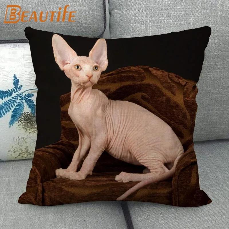 45X45 см наволочка с изображением кота сфинкса и квадратной молнией, хлопково-льняная ткань, наволочки для спальни, дома, декоративные подарки для мальчиков и девочек