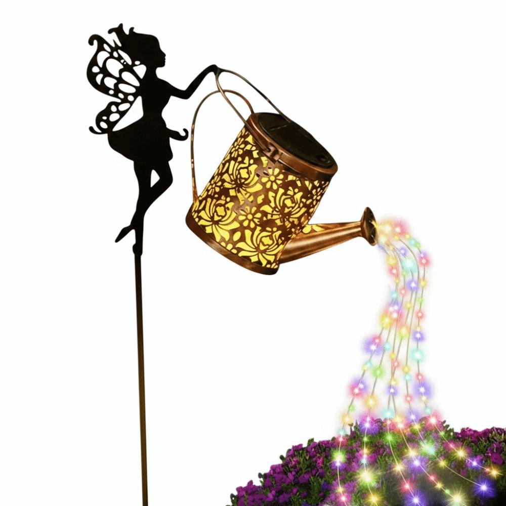 Metal Material Watering Can Lights Solar Powered Vintage Garden Decor Outdoor Yard Decoration
