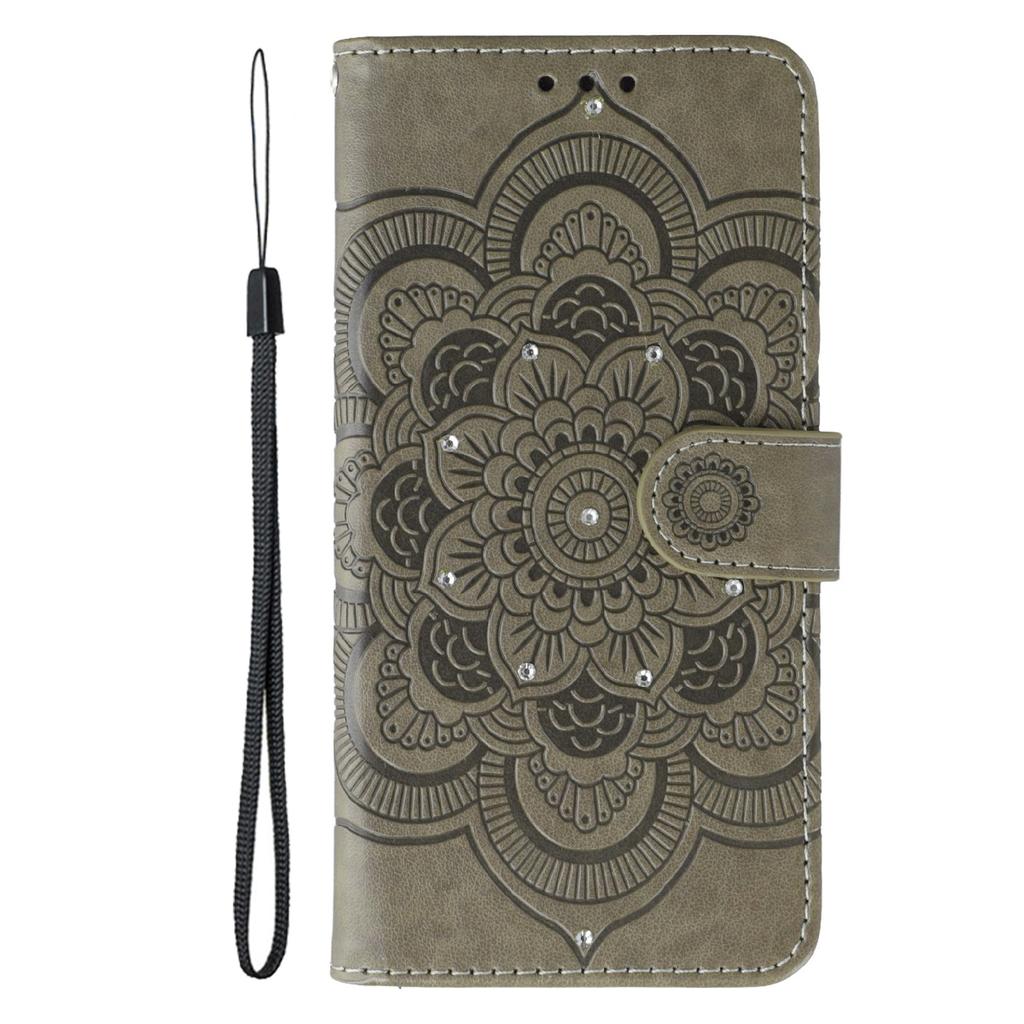 For Xiaomi Redmi 15C 5G (EU) (173mm)/15C 4G (EU) (173mm) Case Rhinestone Decor PU Leather Mandala Imprint Phone Cover with Wrist Strap