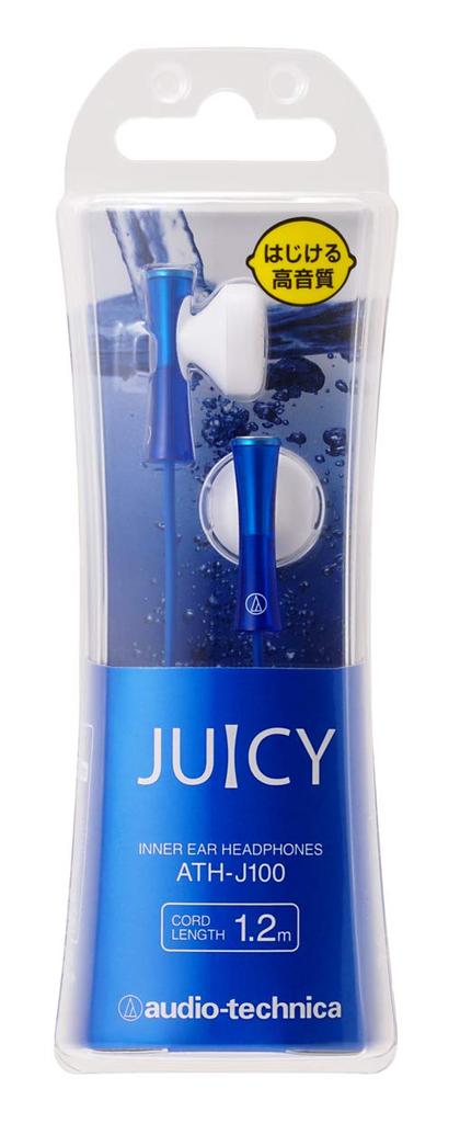 JUICY Inner Ear Blue BL Audio-Technica Earphones, Type, ATH-J100