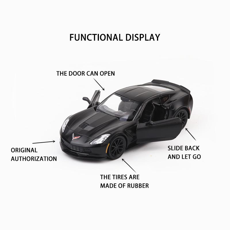 1:36-масштабная модель Chevrolet Corvette C7 из сплава, литая под давлением, суперспортивная модель автомобиля, имитация металлического кузова автомобиля с откатом, детские игрушки