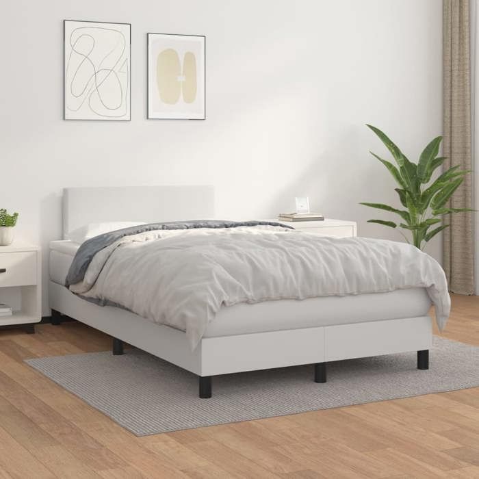Maison Exclusive - Sommier à lattes de lit avec matelas Blanc 120x200cm Similicuir