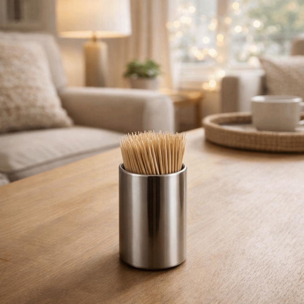 Cylinder Fruit Fork Holder Stainless Steel Mini Metal Box Toothpick Jar Holder  Dining Table