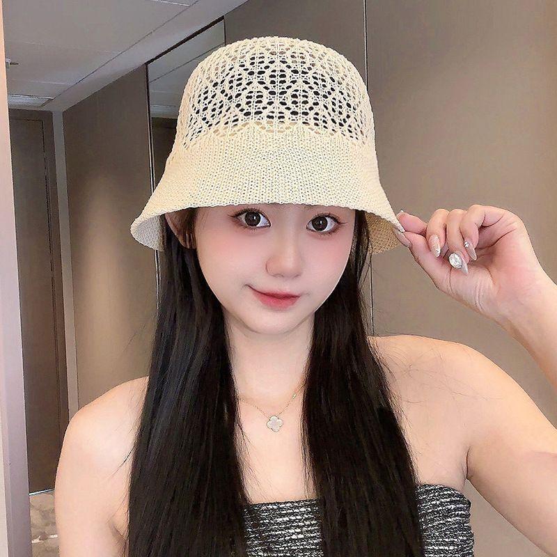 Straw Woven Breathable Bucket Straw Hat Women's Summer Travel Sun Protection Bucket Hat Vacation Beach Casual Sun-Proof Sun Protection Hat