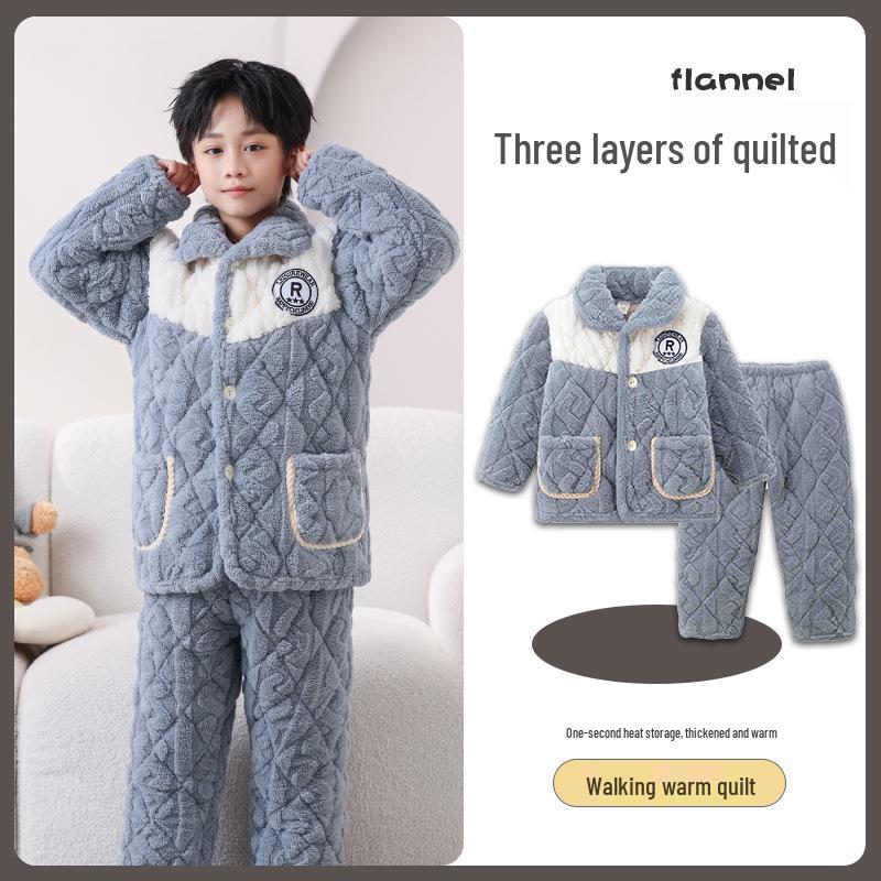 Зимний детский стеганый фланелевый пижамный комплект с флисовой подкладкой для мальчиков, девочек и малышей, семейный matching set