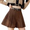 Женские вельветовые кюлоты А-силуэта с плиссировкой и высокой талией, зимние шорты 2024