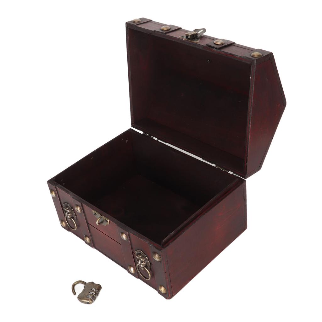 Treasure Chest Storage Box with Combination Lock Handcraft Exquisite Wood Treasure Box for Jewelry