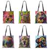 Women Handbag Linen Totes with Dog Print Casual Traveling Beach Gift Bags