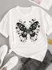 (Asian Size) Short Sleeve T-shirts Women's Top T Female Print Fashion O-neck Flower Butterfly Trend Casual Clothing Graphic Tee