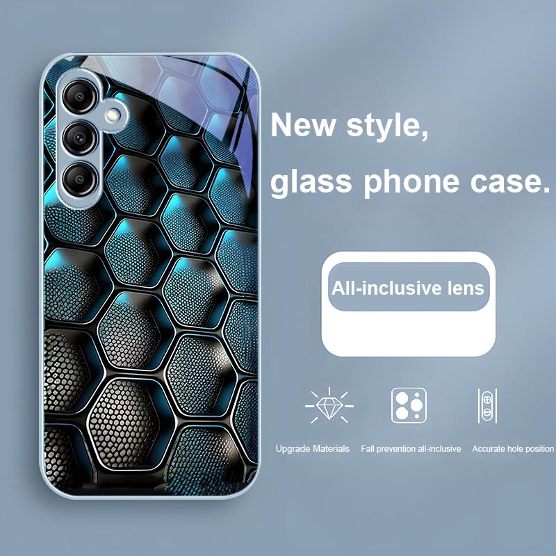 Синий градиентная сетка для Samsung Galaxy A01 02 03 Core A04 A14 4G A13 54 34 31 20 25 23 22 5G S21 Ultra S20 Стеклянный чехол для телефона