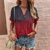 henley neck half button floral print short sleeve t shirt for women