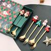 4Pcs Merry Christmas Table Decor Dessert Scoop Fruit Fork Spoon Set Stainless Steel Coffee Spoons Christmas Gift Feliz Navidad