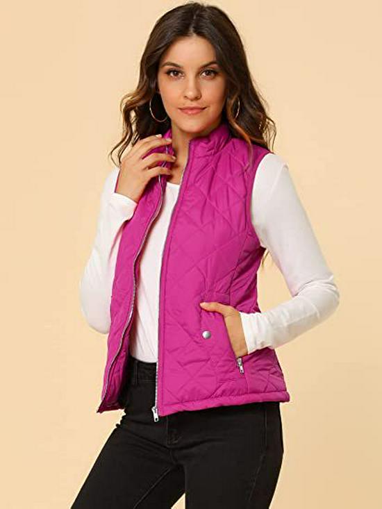 2022 Women's Fashion Quilted Cotton Vest with Zipper Pockets and Stand-Up Collar
