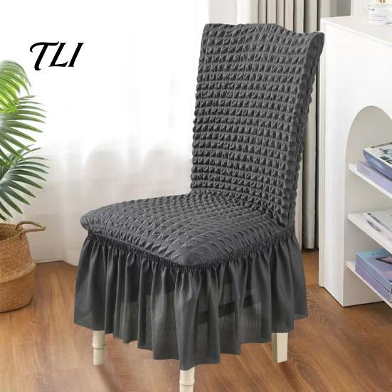 Kitchen Chair Slipcovers Cover with Skirt, Stretchable Armless Slipcover, Bubble Dining Covers Texture, Machine Washable Protector for Protective