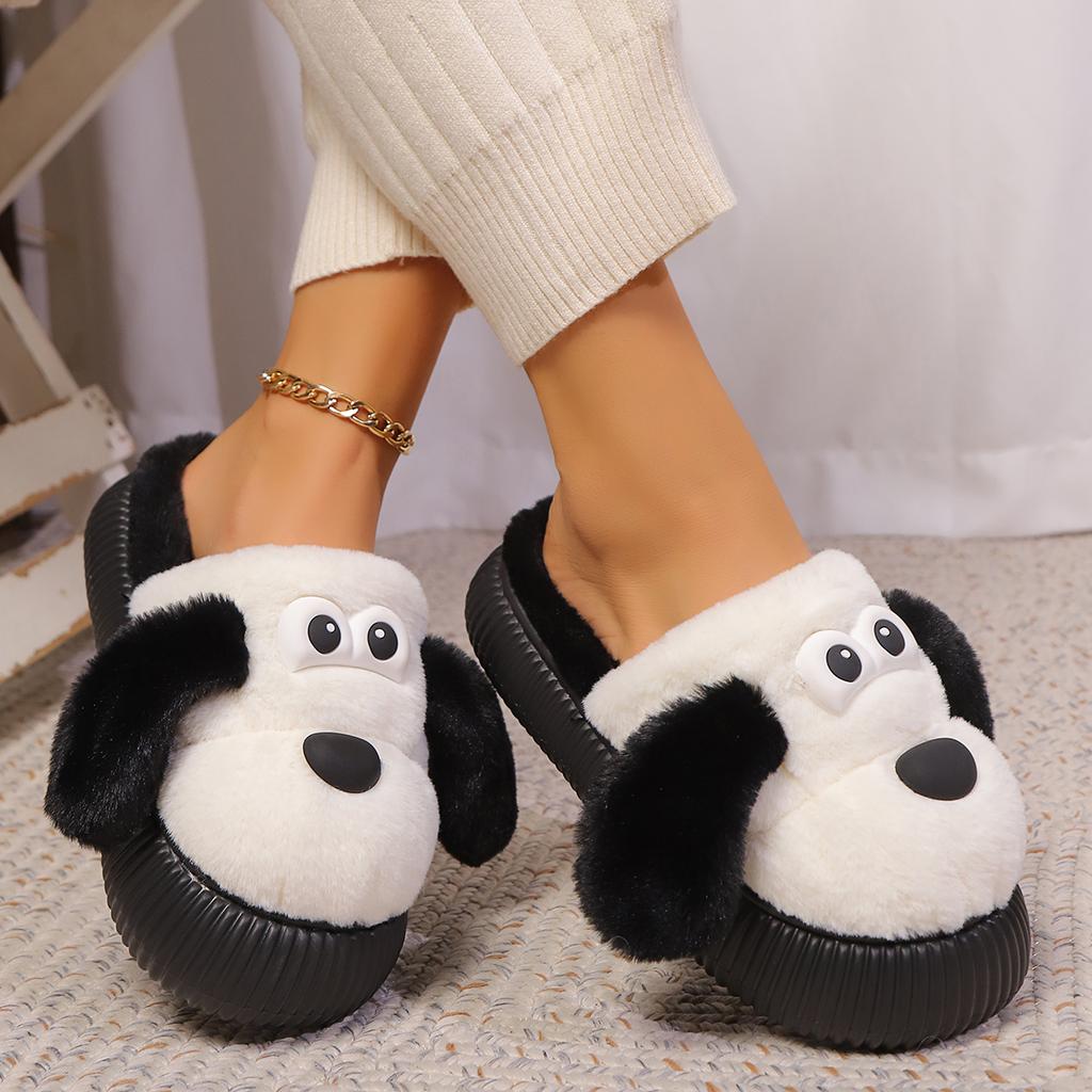 2024 Winter New Women's Cartoon Cute Suede Slippers Thick-soled Home Warm Suede Non-Slip Comfortable Women's Cotton Shoes
