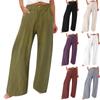 Summer Cotton Linen Wide Leg Pants Women Loose Palazzo Pant Pocket Elastic Waist Button Casual Pants