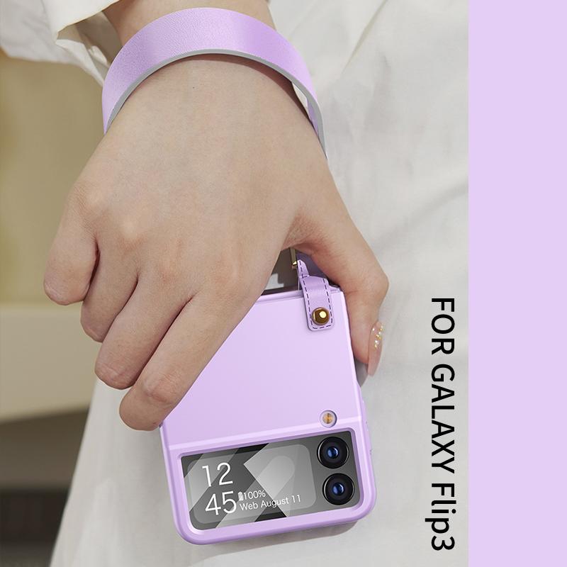 Ультратонкий матовый чехол-сумочка с ремешком на запястье для Samsung Galaxy Z Flip 3, противоударный чехол с небольшой стеклянной пленкой для Flip3