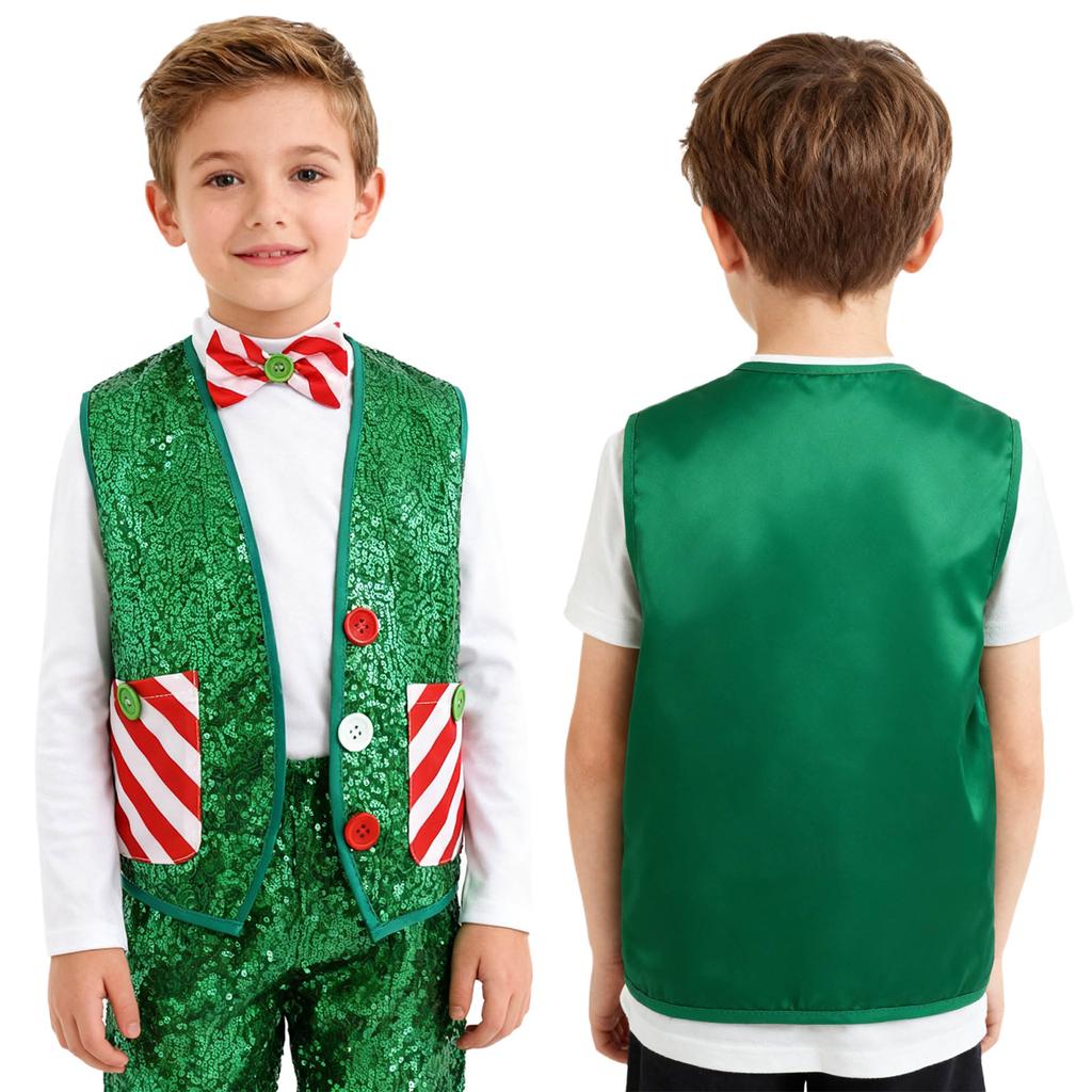 Kids Christmas Costume Sparkly Sequins Vest with Bow Tie for Latin Jazz Disco Party