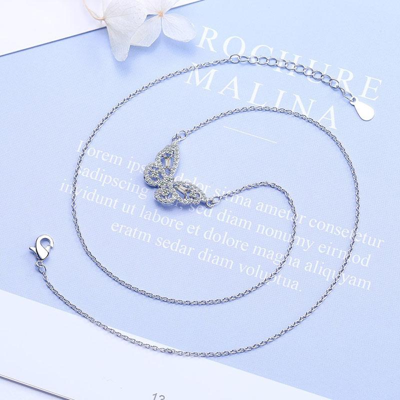 ANENJERY Cubic Zircon Butterfly Charm Necklace for Women Choker Wedding Engagement Jewelry Gift S-N707