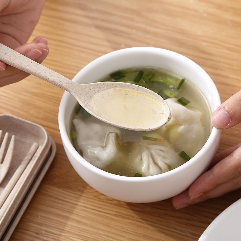 Набор из вилки, палочек и ложки Nordic Wheat Straw — портативная посуда 3 в 1 для студентов и пикников