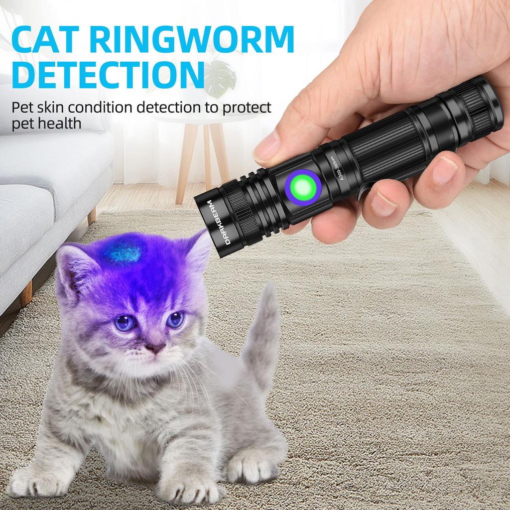 DARKBEAM UV Flashlight, 365nm & 395nm Black Light, Rechargeable USB Wood's Lamp, Ultraviolet Black Light LED, Portable - Pet Cat Urine, Stains, Resin