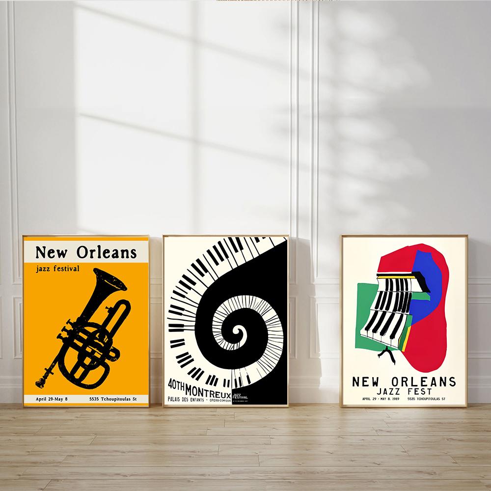 Abstract New Orleans Jazz Festival Black Cat Art Canvas Painting Nordic Posters And Prints Wall Pictures For Living Room Decor