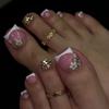 Naked Pink French White Edge Nail Piece Flash Diamond Flash Toenail Manicure Summer Flower Toenail
