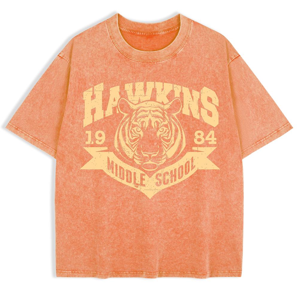 Школьные футболки Hawkins 1984 года, потертые, мужские, хлопковые, с коротким рукавом, уличные, с круглым вырезом, оверсайз, одежда