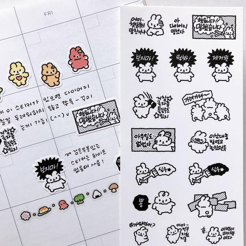 1/3 Sheets Korean Cute Graffiti Style Rabbit Cartoon Stickers Kawaii Animal Decals Hand Account Diary Scrapbook Sticker
