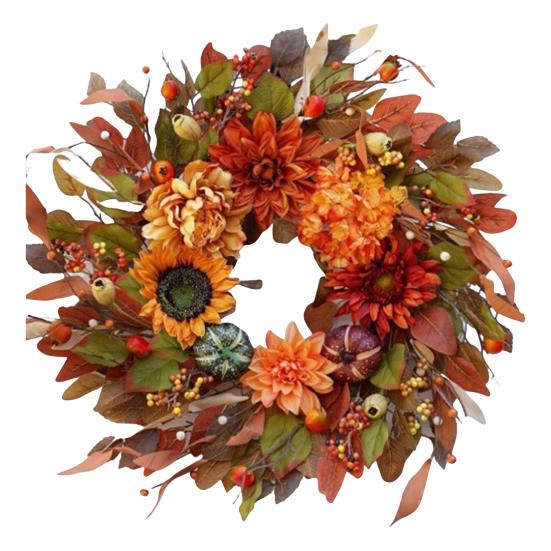 Осенний венок из пионов и тыкв, искусственная гирлянда из веток, винтажная цветочная гирлянда, сезонное украшение на дверь для Дня благодарения, декор урожая