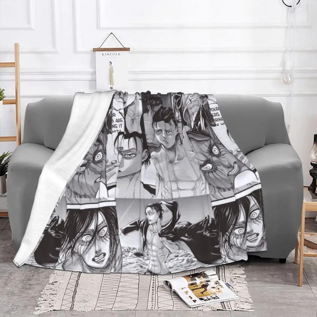 Eren Yeager Attack On Titan Blankets Flannel All Season Shingeki No Kyojin Anime Soft Throw Blankets for Home Car Bedspreads