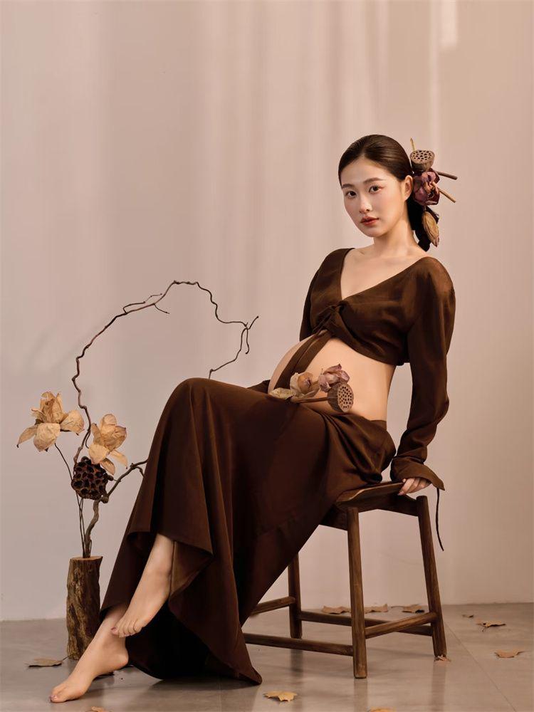 2026 Spring European & American Style Dark Brown Square Neck Waist-Cinching Elegant Long Skirt Set