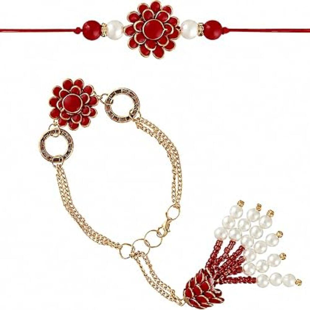 Rakhi For Brother and Bhabhi Traditional Flower Lumba Designer Fancy Bracelet on Rakshabandhan Traditional RKLM28