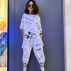 Женский летний нестандартный свободный костюм с напечатанными буквами, короткий рукав + комплект из двух предметов «семь брюк»