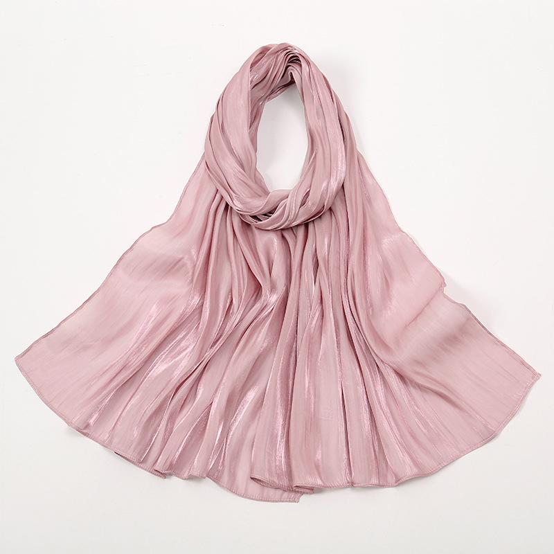 Fashion Design Classic Shiny Silk Scarf Women Soft Hijab Solid Color Handband Shawls Wraps Muslim Scarves Stole