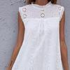 Sleeveless Summer White Dress Women Sweet Fresh Stand Collar Loose Dress Fashion Ruffle A-line Hook Flower Hollow Lace Dress 26623