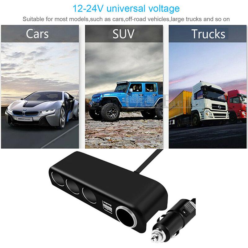 4 Way Multi Socket Car Cigarette Lighter Splitter USB Charger Adapter 12V 24V