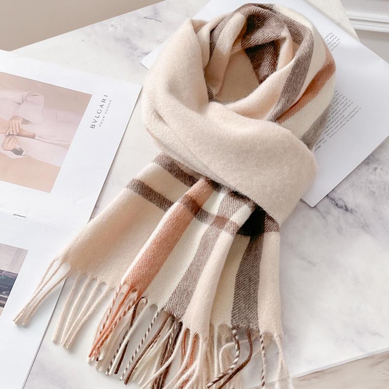 "2024 Роскошный женский шерстяной клетчатый шарф - Красочный, Теплый, Длинный с кистями для осени и зимы"