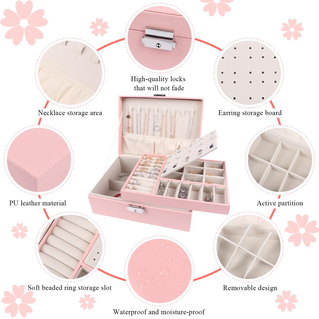 Pu Large Creative Jewelry Box For Women Girls, Double-Layer Lockable