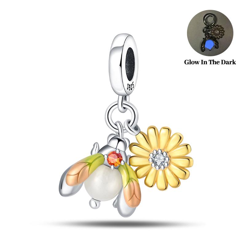 925 Silver Gem Butterfly Dragonfly Flowers Charms Pendant Fit Pandach 925 Bracelets DIY Little Fresh Jewelry