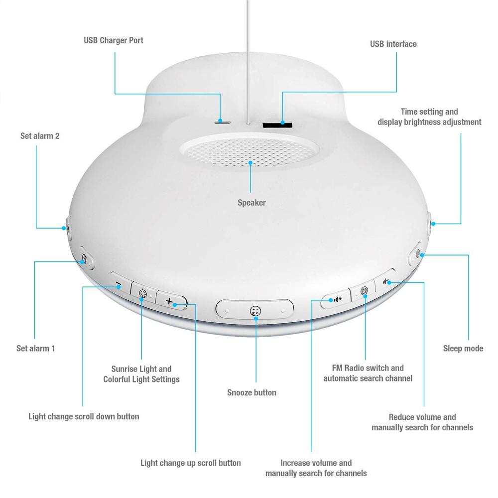 Многофункциональный будильник «Рассвет», световой будильник, 7 звуков, FM-радио, помощь для сна