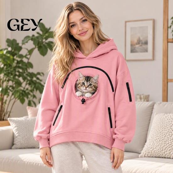 Comfortable Pet Bonding Shirt Cat Dog Carrier Hoodies for Men Women, Puppy Kitten Carrying Sweatshirt with Hands Free Zippers, Large Pocket