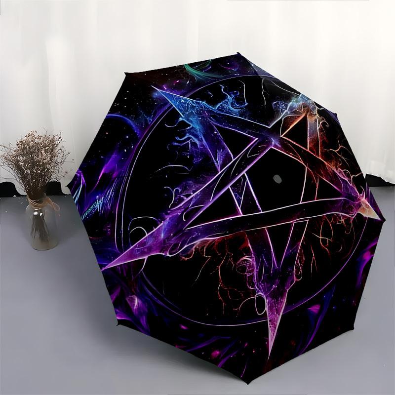 Pentagram,Cosmic Automatic Folding Umbrella Compact 8 rib Design,Unique Style,Suitable for Everyday Outdoor Use,Perfect Gift for Frien